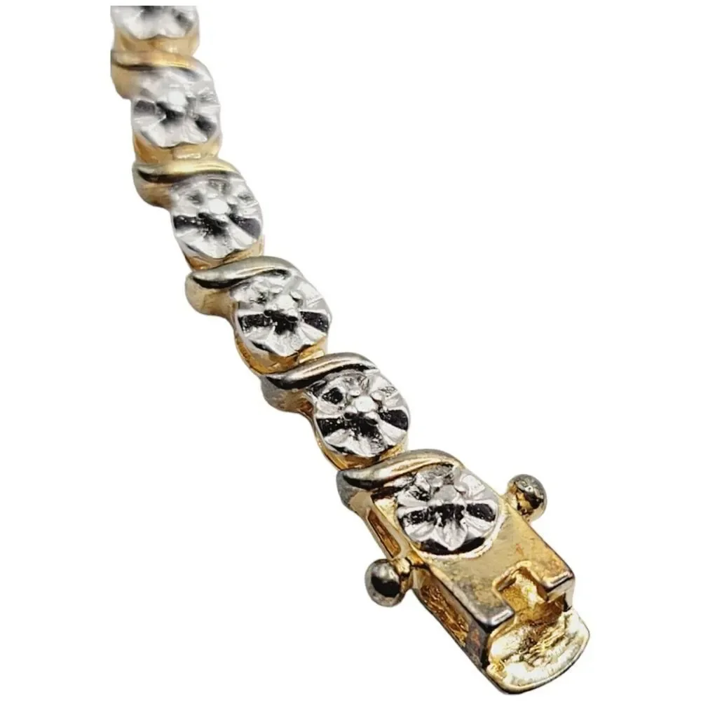 Sterling Silver Gold‎ Vermeil 925 Women’s Tennis Bracelet With Heart Charm 7